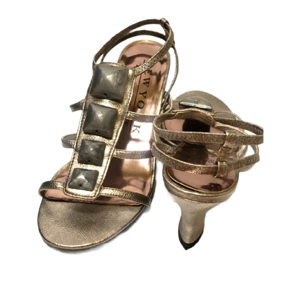New York Transit Metallic Stone Wedge Sandals 6